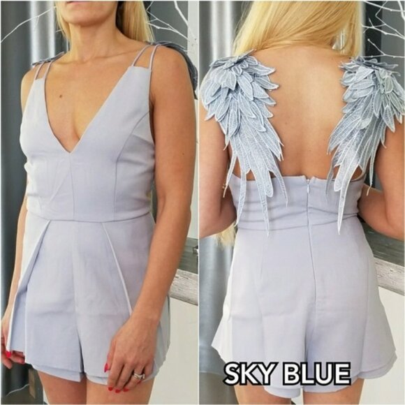 ANGEL WINGS Sky Blue Or Blush Pink Romper - Picture 3 of 4